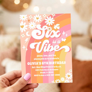 Retro Groovy 6th Birthday Invitation