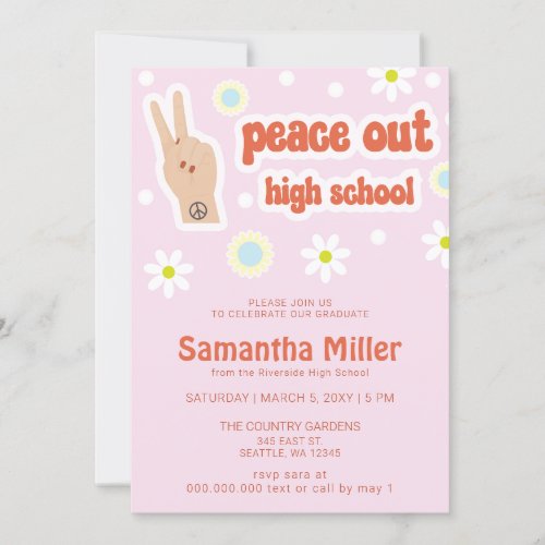 Retro Groovy 70s 80s Hippie Cute Photo Graduation  Invitation