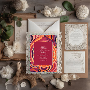 Retro Groovy 70s abstract pattern bridal Invitation