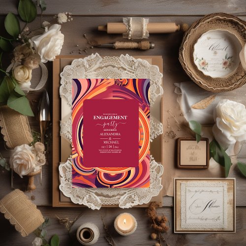 Retro Groovy 70s abstract pattern engagement Invitation