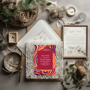 Retro Groovy 70s abstract pattern wedding Invitation