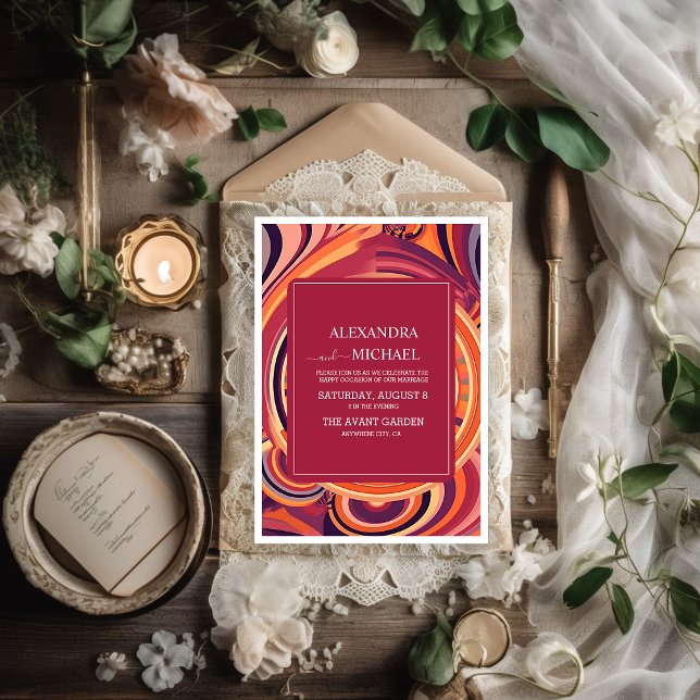 Retro Groovy 70s abstract pattern wedding Invitation (Creator Uploaded)