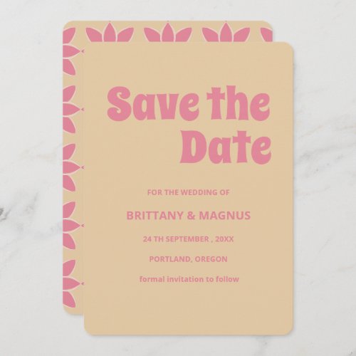 Retro groovy 70s bold typography peach  pink  save the date