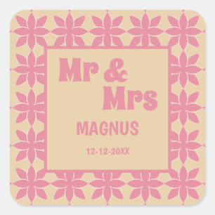Retro groovy 70's bold typography peach & pink square sticker