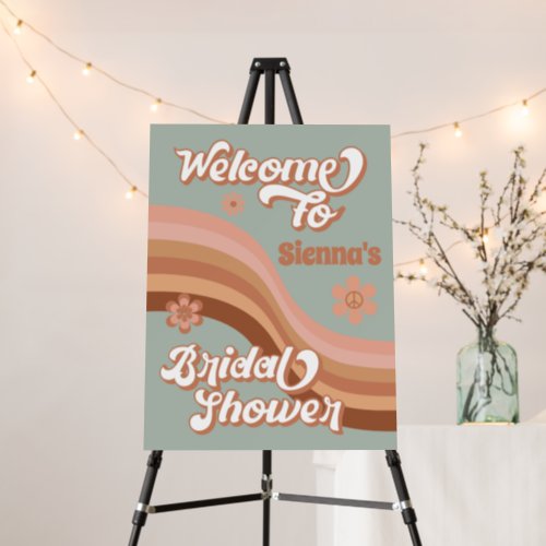 Retro Groovy 70s Bridal Shower Sage Welcome Sign