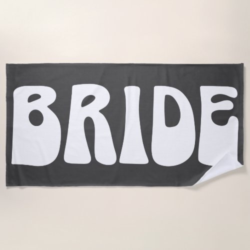 Retro Groovy 70s Bride Wedding Black and White Beach Towel