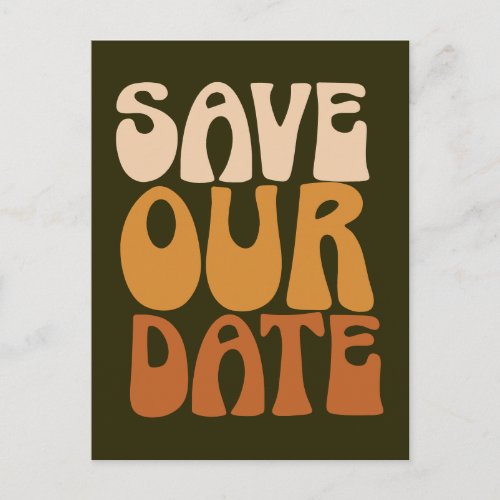 Retro Groovy 70s Brown Save The Date Postcard