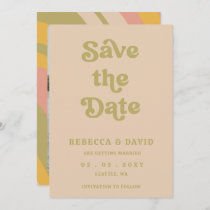 Retro Groovy 70s Cute Green Photo Wedding Save The Date