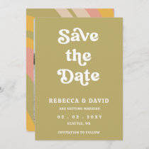 Retro Groovy 70s Cute Green Photo Wedding Save The Date