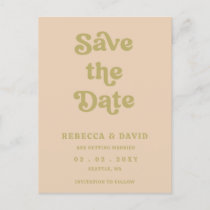 Retro Groovy 70s Cute Green Save The Date Announcement Postcard