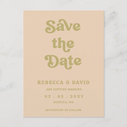 Retro Groovy 70s Cute Green Save The Date Announcement Postcard