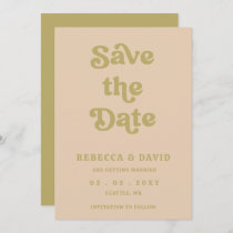 Retro Groovy 70s Cute Green Wedding Save The Date