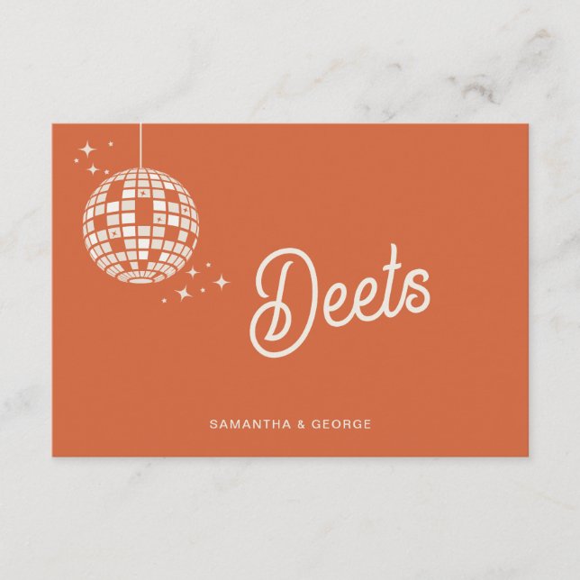  Retro Groovy 70s Cute Ivory Orange Disco Wedding Enclosure Card (Front)