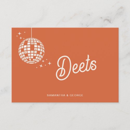  Retro Groovy 70s Cute Ivory Orange Disco Wedding Enclosure Card