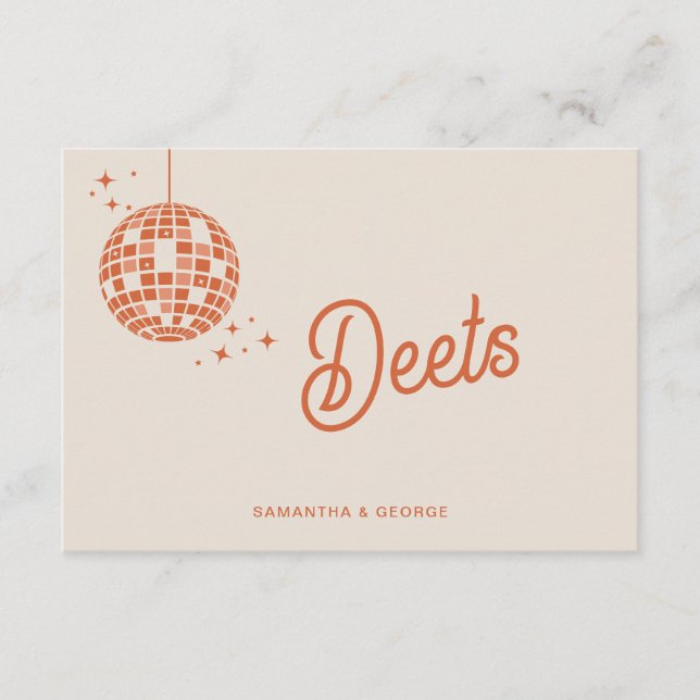 Retro Groovy 70s Cute Ivory Orange Disco Wedding Enclosure Card (Front)
