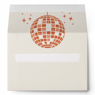 Retro Groovy 70s Cute Ivory Orange Disco Wedding Envelope