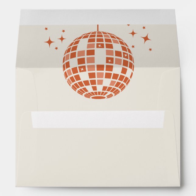 Retro Groovy 70s Cute Ivory Orange Disco Wedding Envelope (Back (Bottom))