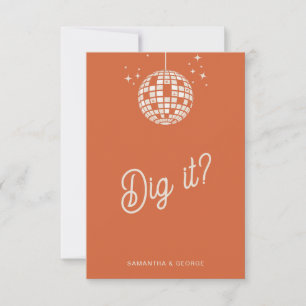 Retro Groovy 70s Cute Ivory Orange Disco Wedding RSVP Card