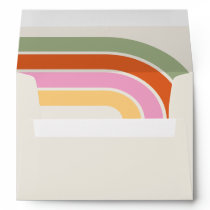 Retro Groovy 70s Cute Ivory Orange Pink Wedding Envelope