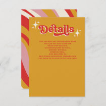 Retro Groovy 70s Cute Ivory Orange Red Wedding Enclosure Card