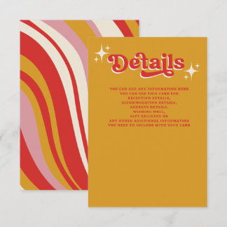 Retro Groovy 70s Cute Ivory Orange Red Wedding Enclosure Card