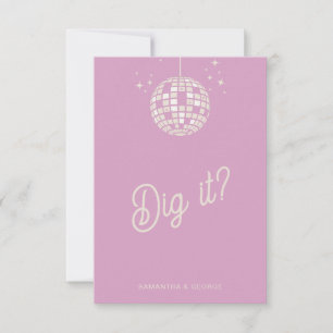 Retro Groovy 70s Cute Ivory Pink Disco Wedding RSVP Card