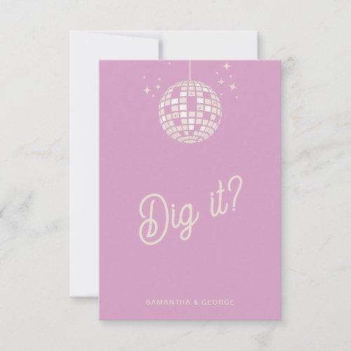 Retro Groovy 70s Cute Ivory Pink Disco Wedding RSVP Card