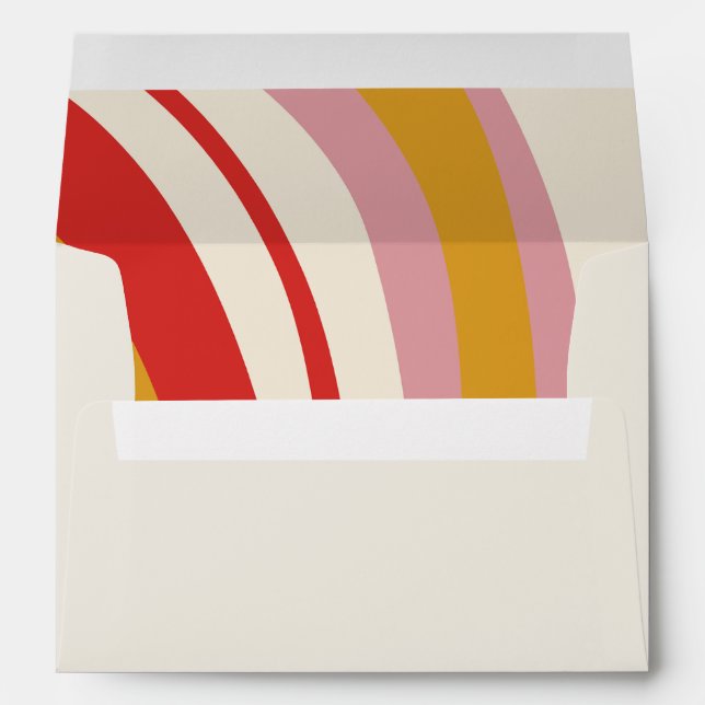 Retro Groovy 70s Cute Ivory Red Pink Wedding Envelope (Back (Bottom))