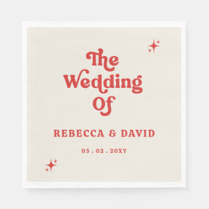 Retro Groovy 70s Cute Ivory Red Wedding Napkins