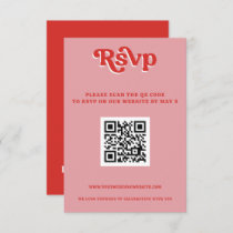 Retro Groovy 70s Cute Pink and Red QR code RSVP Card
