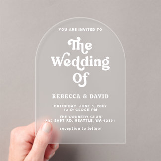 Retro Groovy 70s Cute Pink Green Yellow Wedding Acrylic Invitations