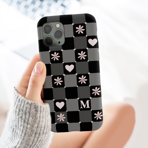 Retro Groovy 70s Daisy Monogram Black And White iPhone 13 Pro Max Case