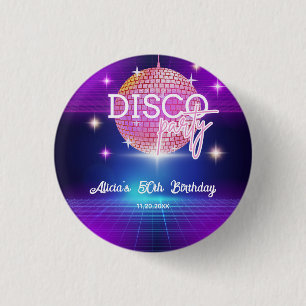 Retro Groovy 70s Disco Ball Birthday Party Button