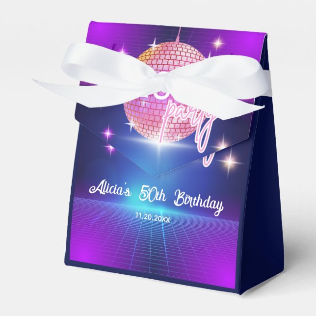 Retro Groovy 70s Disco Ball Birthday Party Favor Boxes (Front Side)