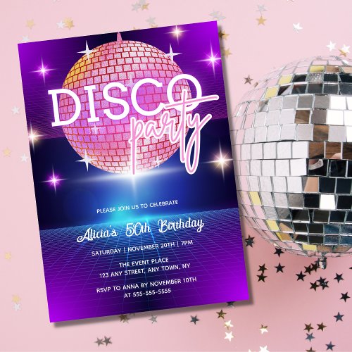 Retro Groovy 70s Disco Ball Birthday Party Invitation