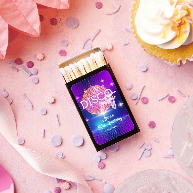 Retro Groovy 70s Disco Ball Birthday Party Matchboxes (Insitu)