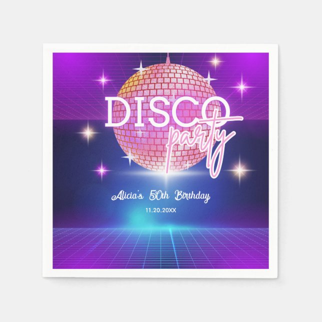 Retro Groovy 70s Disco Ball Birthday Party Napkins (Front)