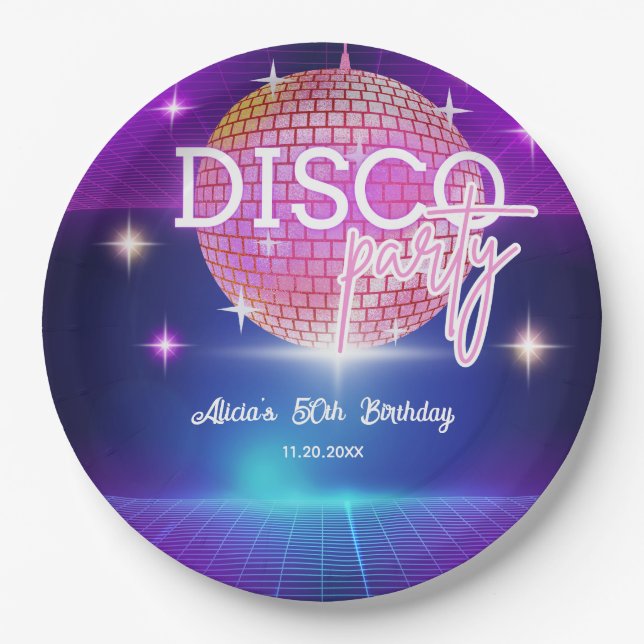 Retro Groovy 70s Disco Ball Birthday Party Paper Plates (Front)