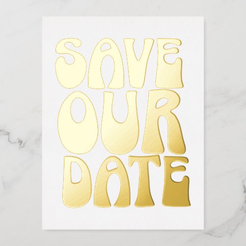 Retro Groovy 70s Gold Foil Save The Date Postcard