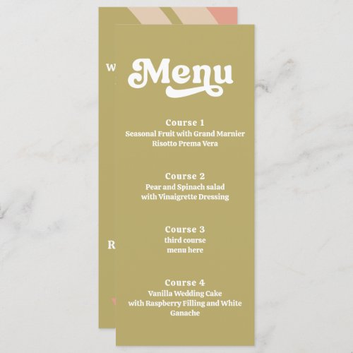 Retro Groovy 70s Green Pink Wedding Menu