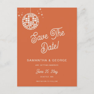 Retro Groovy 70s Ivory Disco Orange Save The Date Announcement Postcard