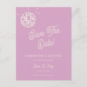 Retro Groovy 70s Ivory Disco Pink Save The Date Announcement Postcard