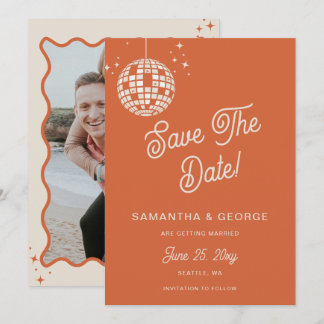 Retro Groovy 70s Ivory Orange Disco Photo Save The Date