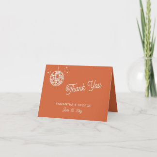 Retro Groovy 70s Ivory Orange Disco Photo Thank You Card