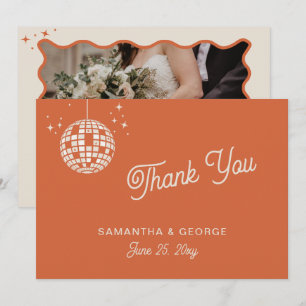 Retro Groovy 70s Ivory Orange Disco Photo Thank You Card