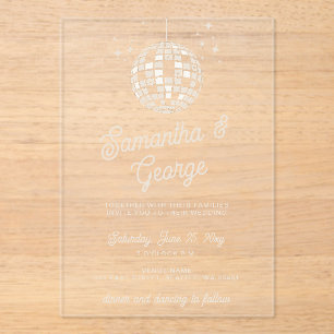 Retro Groovy 70s Ivory Orange Photo Disco Wedding Acrylic Invitations