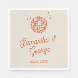 Retro Groovy 70s Ivory Orange Photo Disco Wedding Napkins