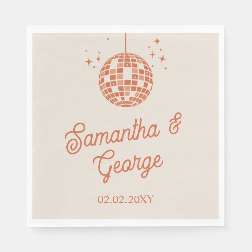 Retro Groovy 70s Ivory Orange Photo Disco Wedding Napkins