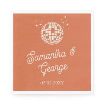 Retro Groovy 70s Ivory Orange Photo Disco Wedding Napkins