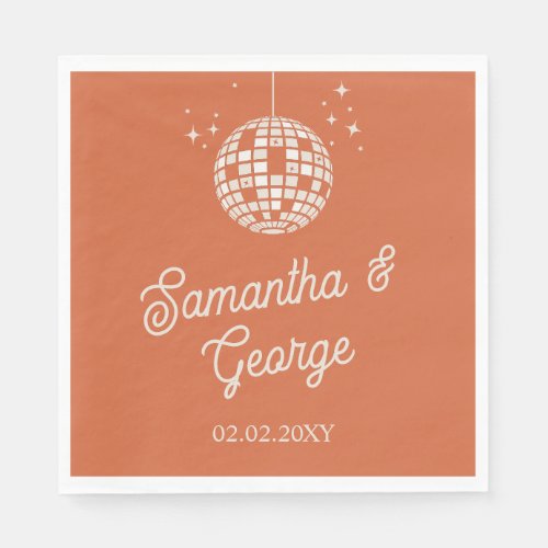 Retro Groovy 70s Ivory Orange Photo Disco Wedding Napkins